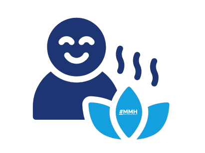 Icon representing herbal remedies for alternative mental health treatments, featuring a smiling person with a steaming herbal symbol