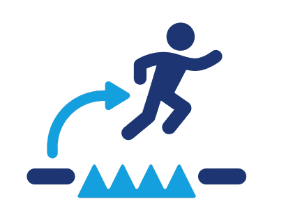 Icon illustrating overcoming life challenges, showing a person jumping over obstacles
