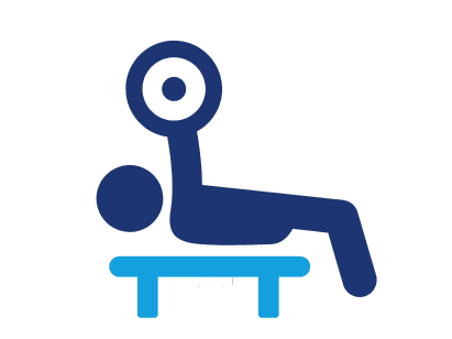 Icon depicting physical exercise for mental health, showing a person lifting weights on a bench