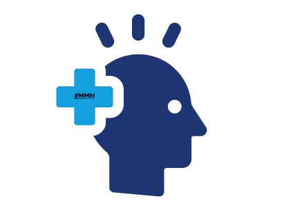 Icon illustrating mindfulness and mental health awareness with a head and a medical cross symbol