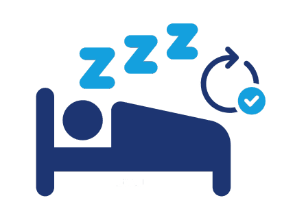 Icon representing good sleep hygiene for mental health, featuring a person sleeping with a sleep cycle symbol