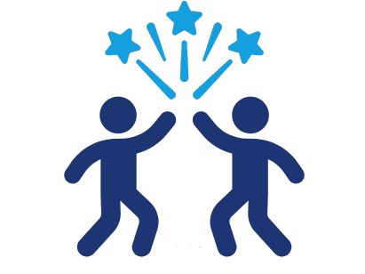 Icon illustrating the importance of social connections for mental well-being, featuring two people celebrating with stars