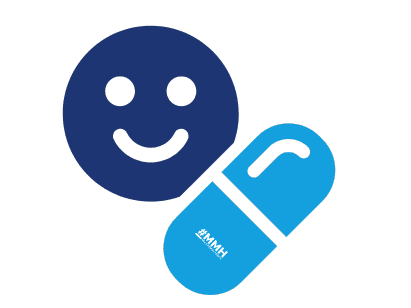 Icon depicting antidepressant medications, featuring a smiling face and a capsule