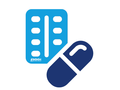 Icon illustrating mood stabilizer medications for mental health support, featuring a blister pack and a capsule