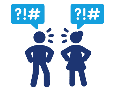 Icon illustrating relationship struggles, showing two people in a conflict with speech bubbles