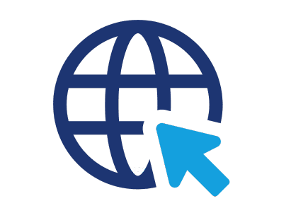 Icon depicting online therapy for mental health, featuring a globe with a cursor pointer