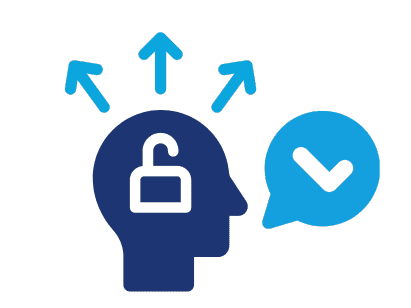 Icon representing psychodynamic therapy, illustrating mental growth and positive progress with an unlocked mind and a checkmark speech bubble
