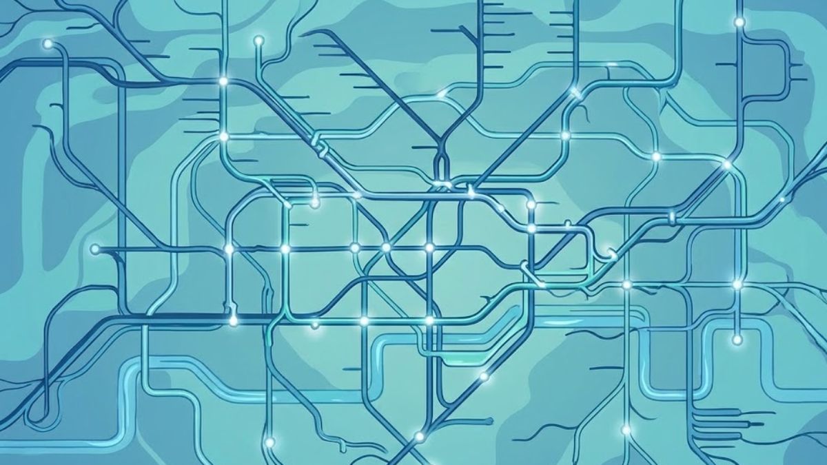 Abstract illustration of body circuits and nervous system connections resembling a map.