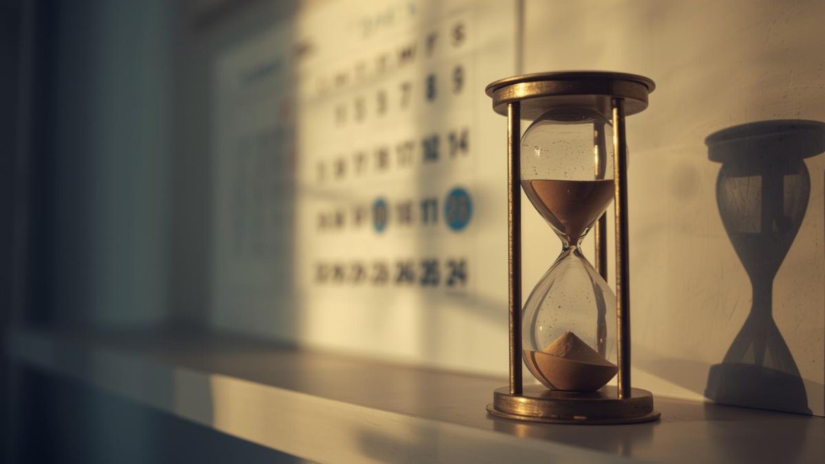 An hourglass with sand falling, symbolizing the perception of time.