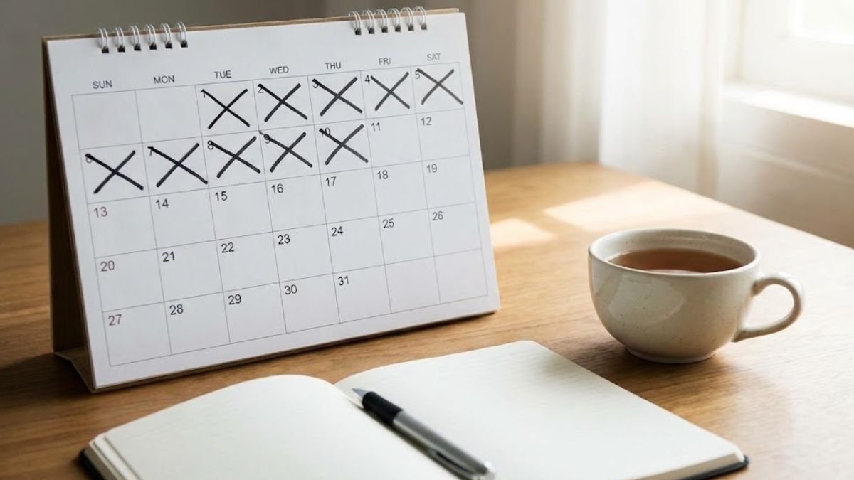 A calendar and notebook on a desk representing the timeline for anxiety medication to take effect.