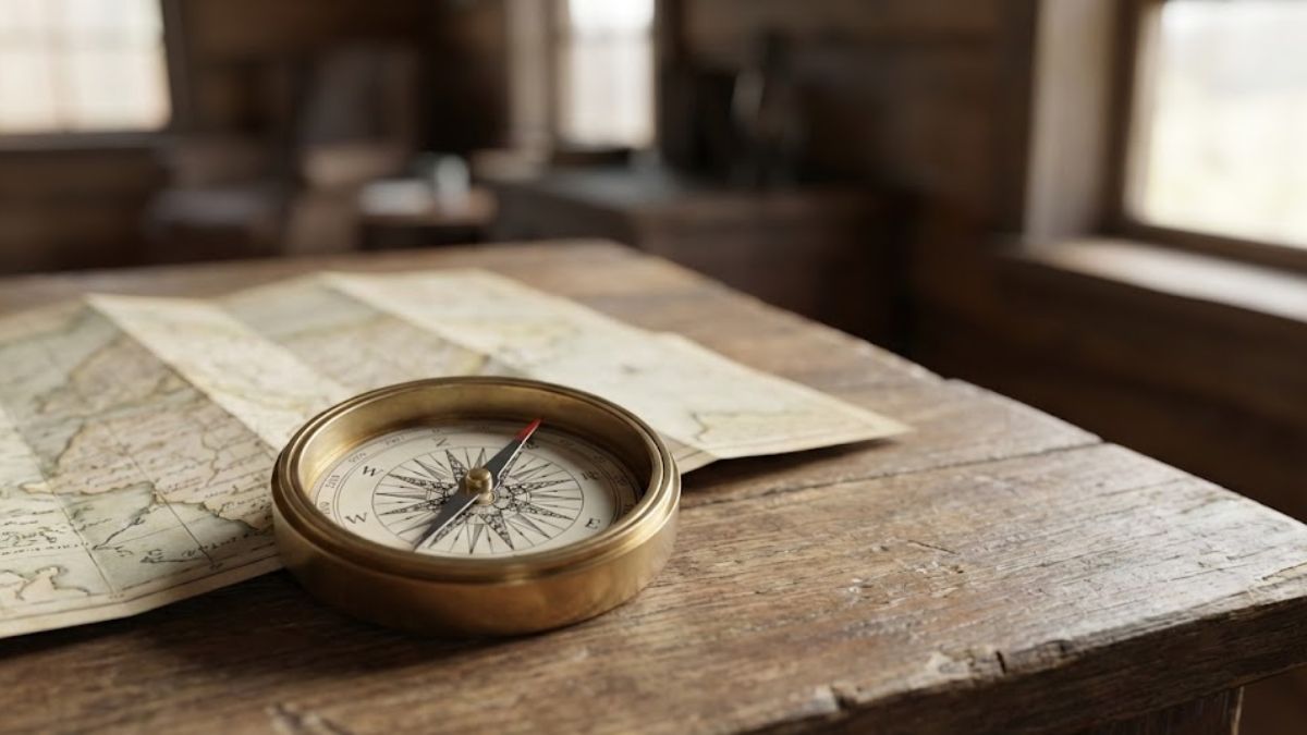 A compass on a map representing finding direction and stability in mental health.