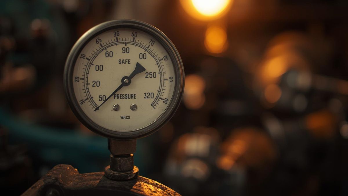 An old pressure gauge in a workshop representing the build-up of internal pressure and anxiety.
