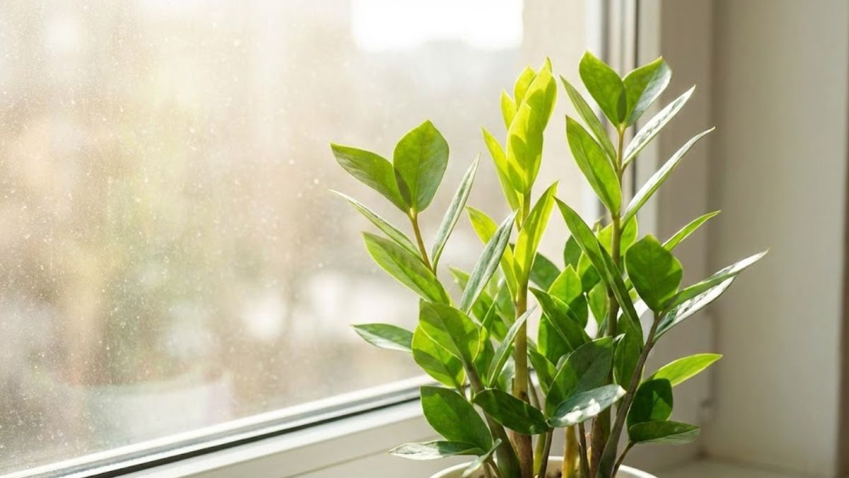 A healthy, vibrant green plant sitting on a windowsill in bright sunlight, representing growth, hope, and new beginnings in recovery.