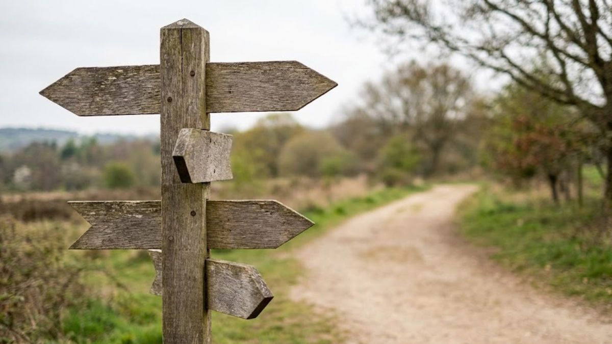 A trail signpost representing routes to accessing mental health support through exercise.
