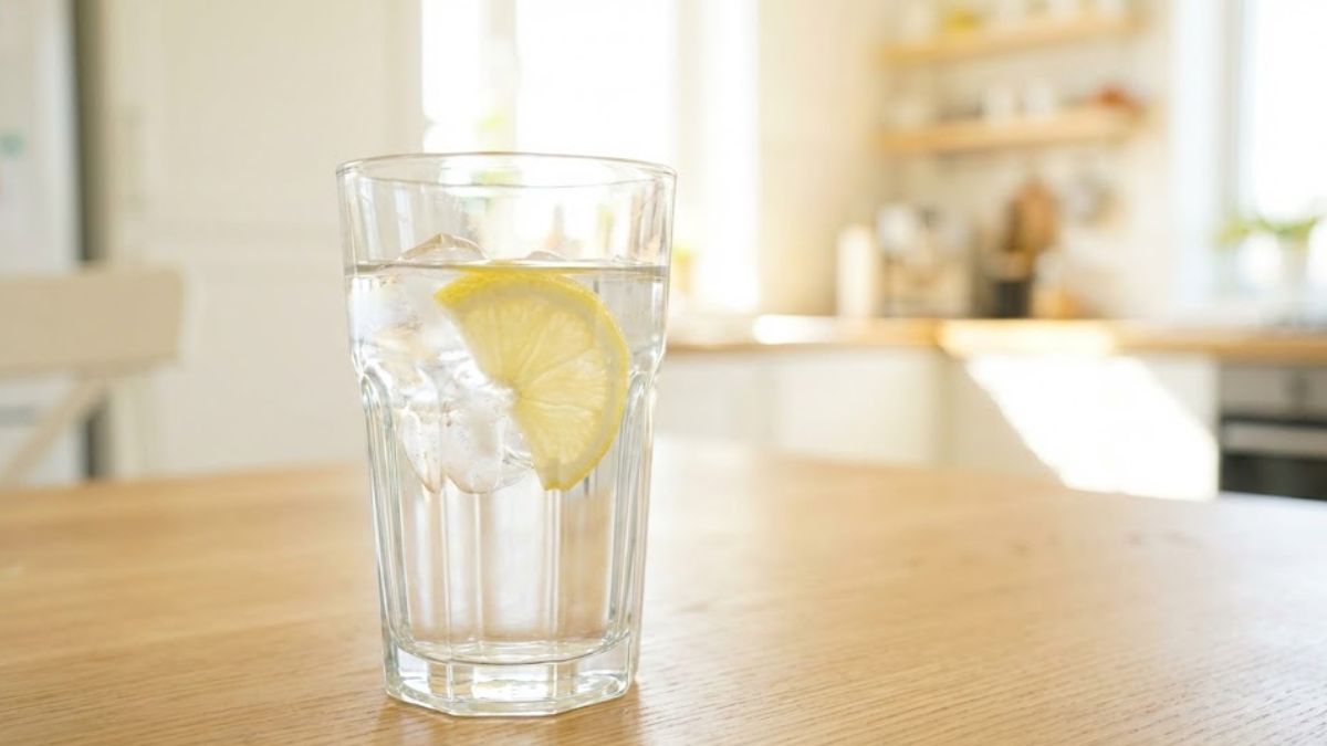 A glass of fresh ice water in bright morning sunlight, representing health, hydration, and the clarity of recovery.