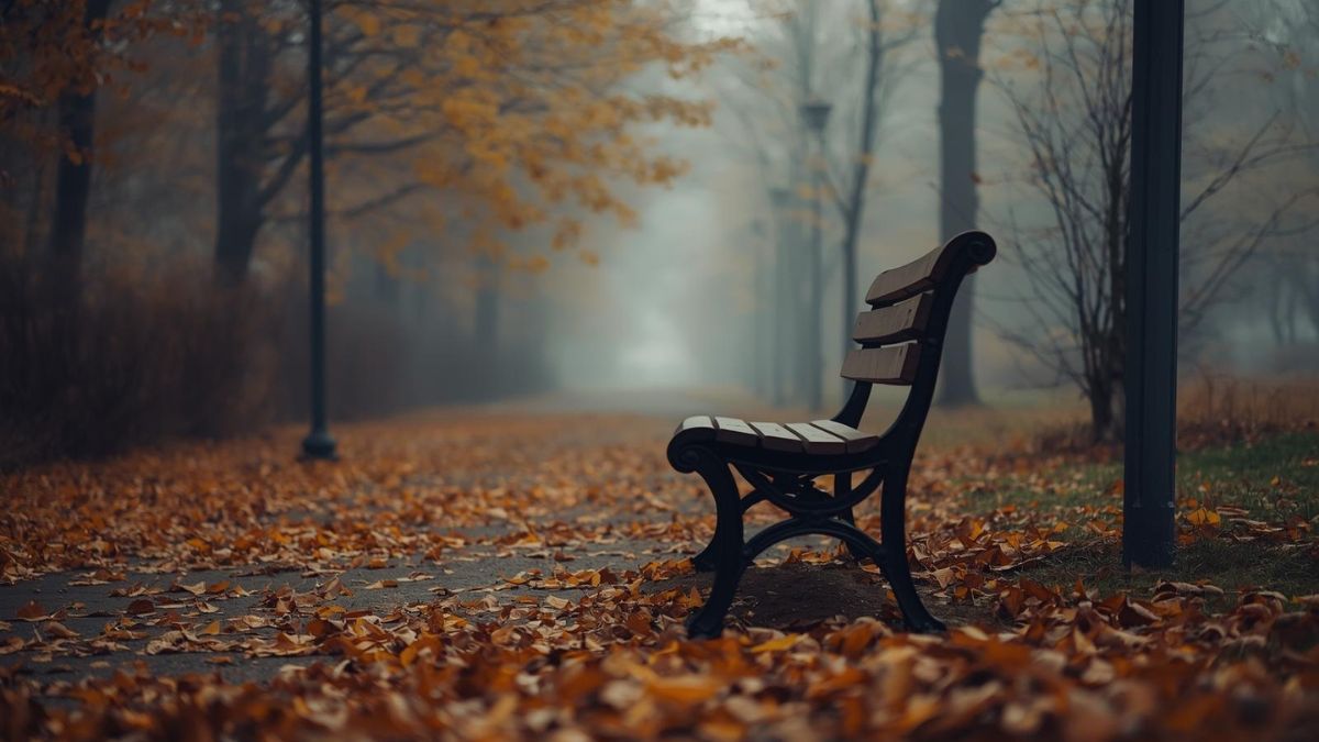 An empty bench in a misty park, symbolising the social isolation often experienced by victims of gaslighting.