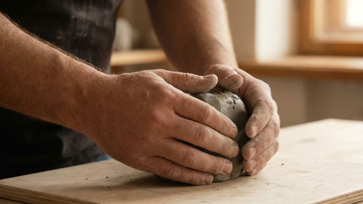 Close up of hands working with clay to relieve stress.