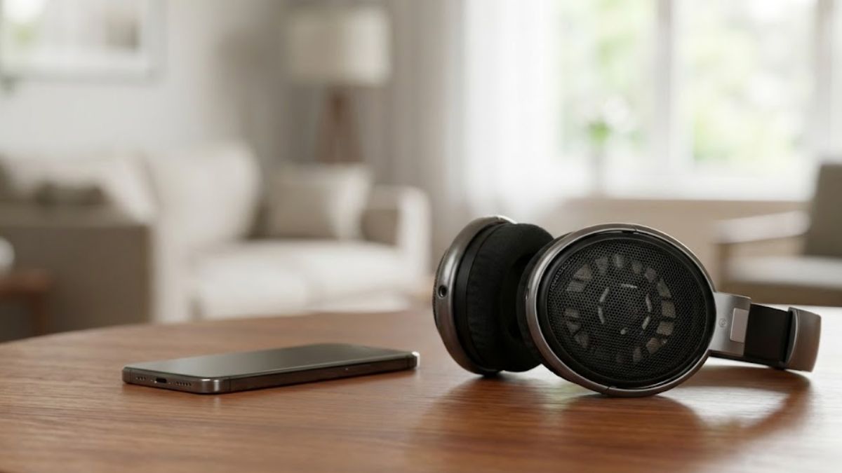 Headphones on a table, symbolising the privacy needed for online therapy.