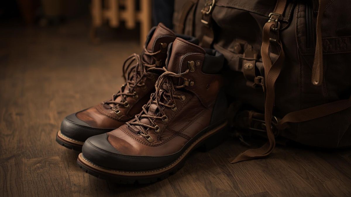 A heavy rucksack and boots representing the physical and emotional burden of bereavement.