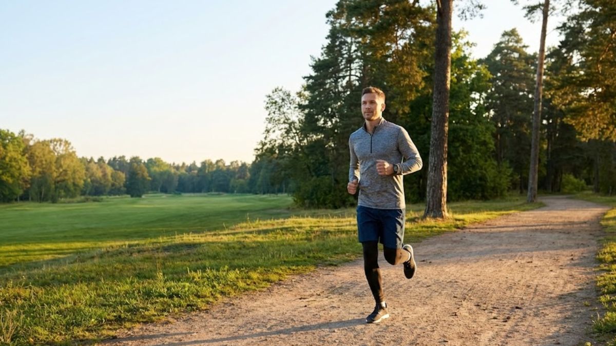 Man jogging outdoors for physical and mental health
