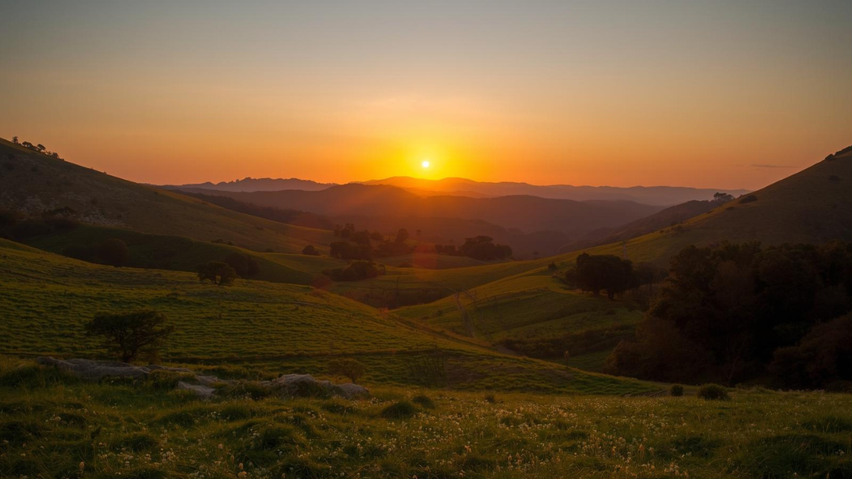 green valley at sunrise, representing the freedom and clarity of recovery.