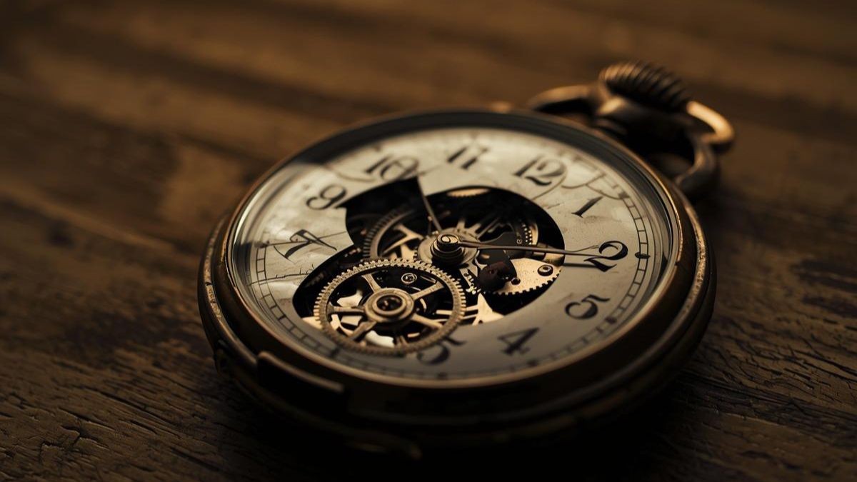 A mechanical pocket watch on a table representing the biological clock and sleep debt.