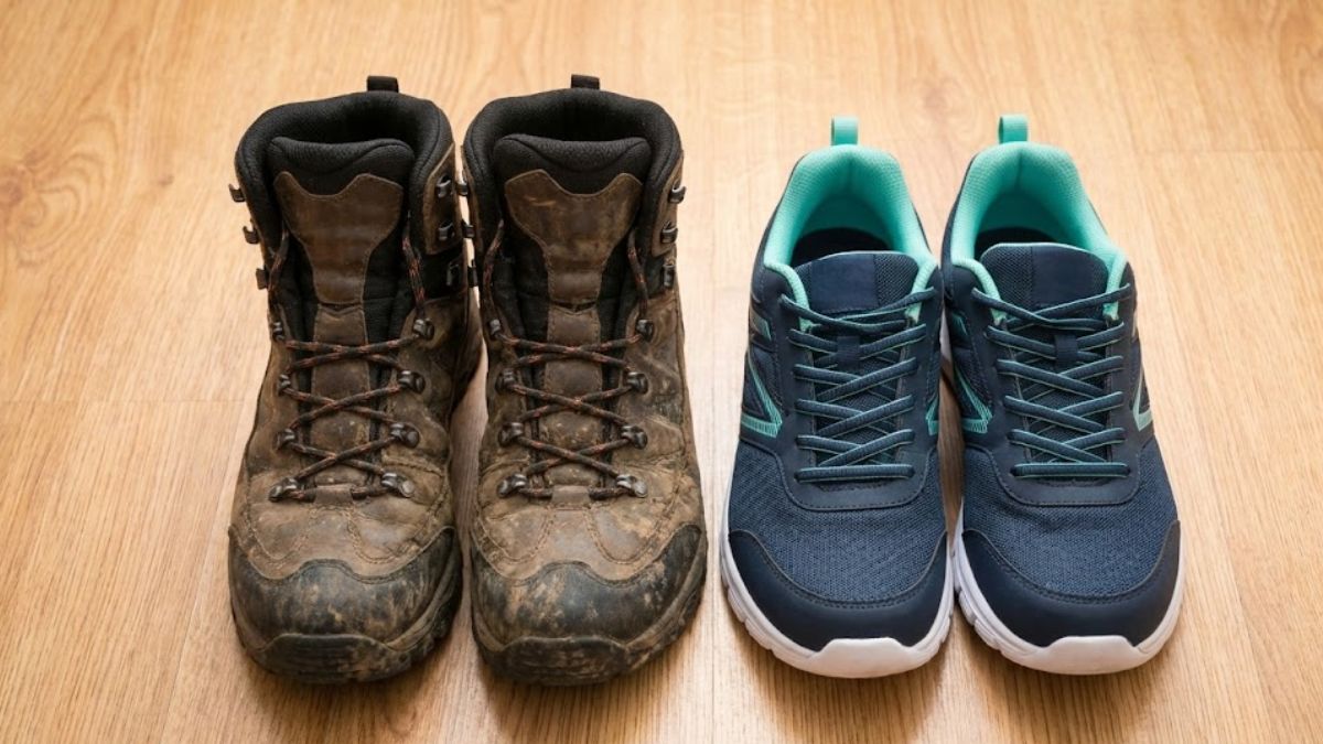 Hiking boots and trainers representing shared activities and walk and talk groups.