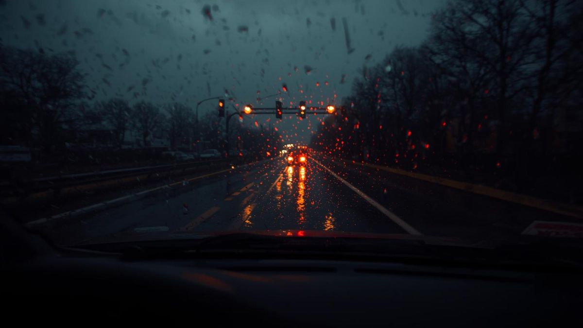 Amber traffic lights in the rain symbolizing the warning signs before an anger outburst.